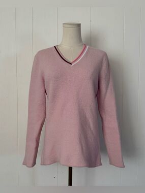 G/FORE Women’s Wool V-Neck Pullover Sweater in Blush Pink Large Golf Style